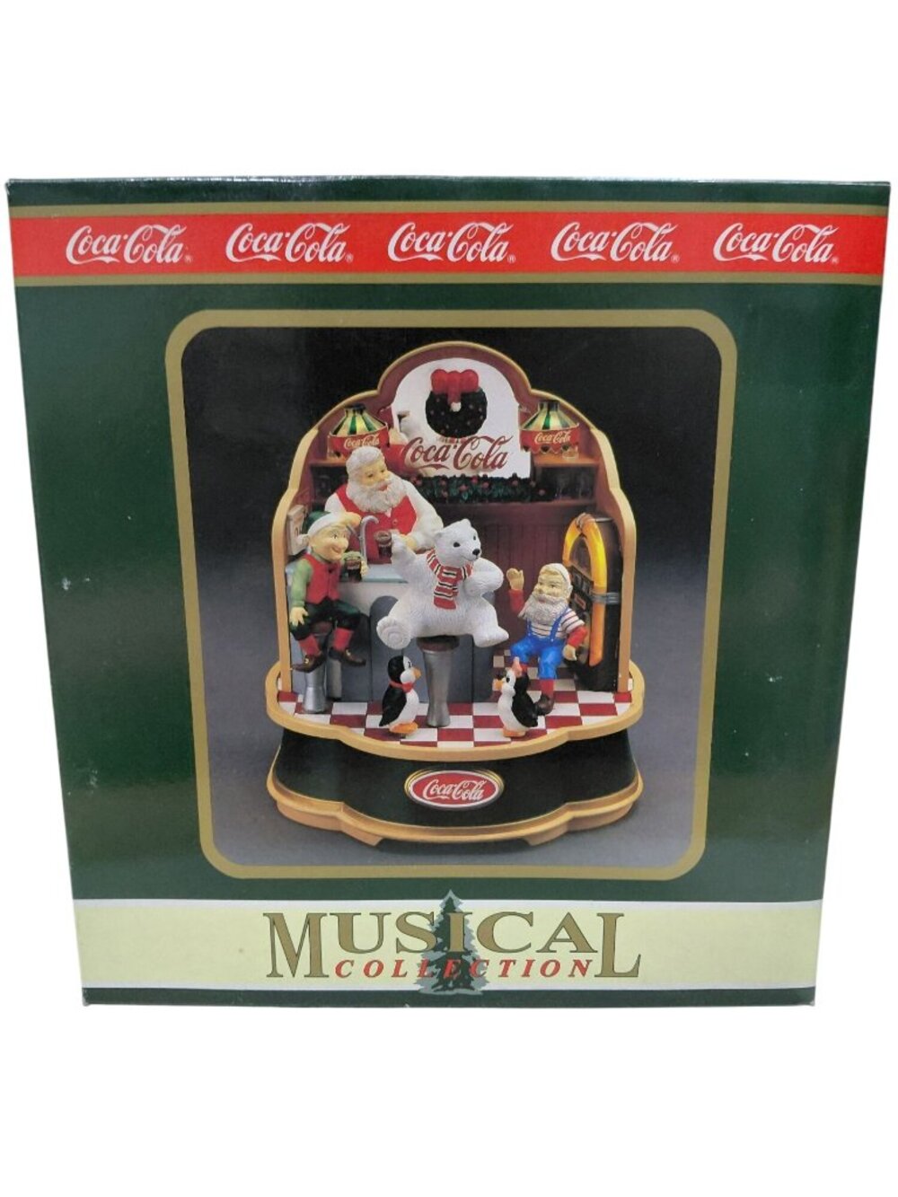 NOB Vtg Coca-Cola Santas Soda Fountain Musical Collection Holiday Decor 1994